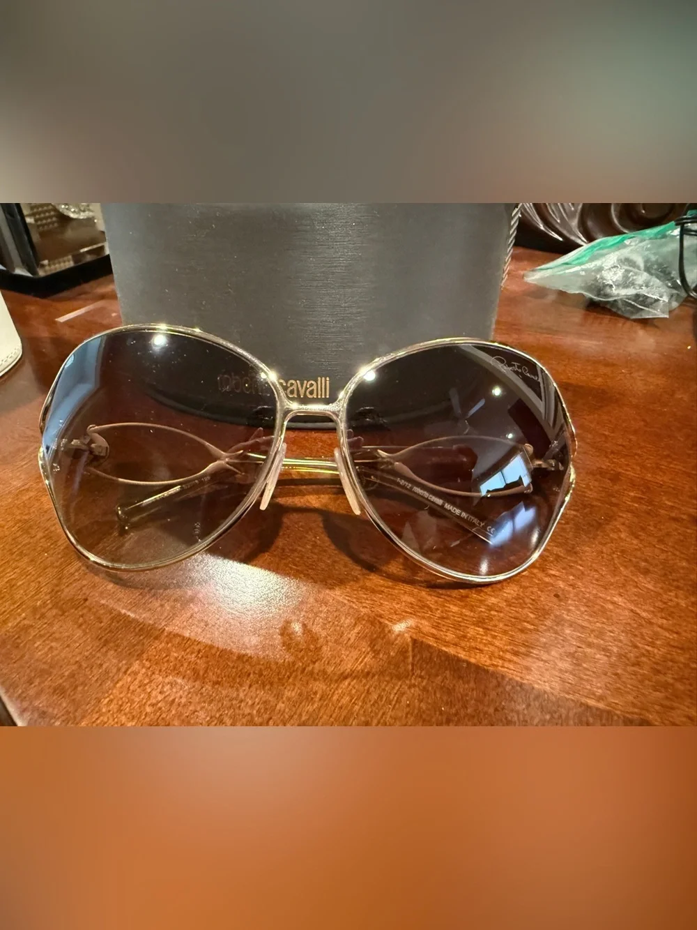 Roberto Cavalli Black Lens Sunglasses with Gold-Tone Frame